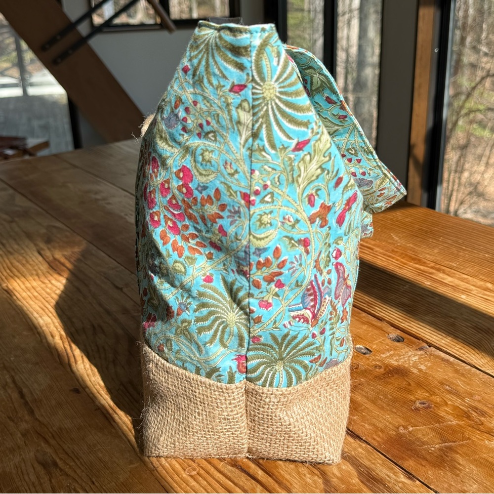 Handmade Floral Turquoise Tote Bag with Matching Pouch - Picture 6 of 11
